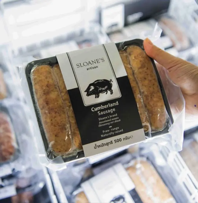 image shows British Standards Institute HACCP certified Sloane's sausages